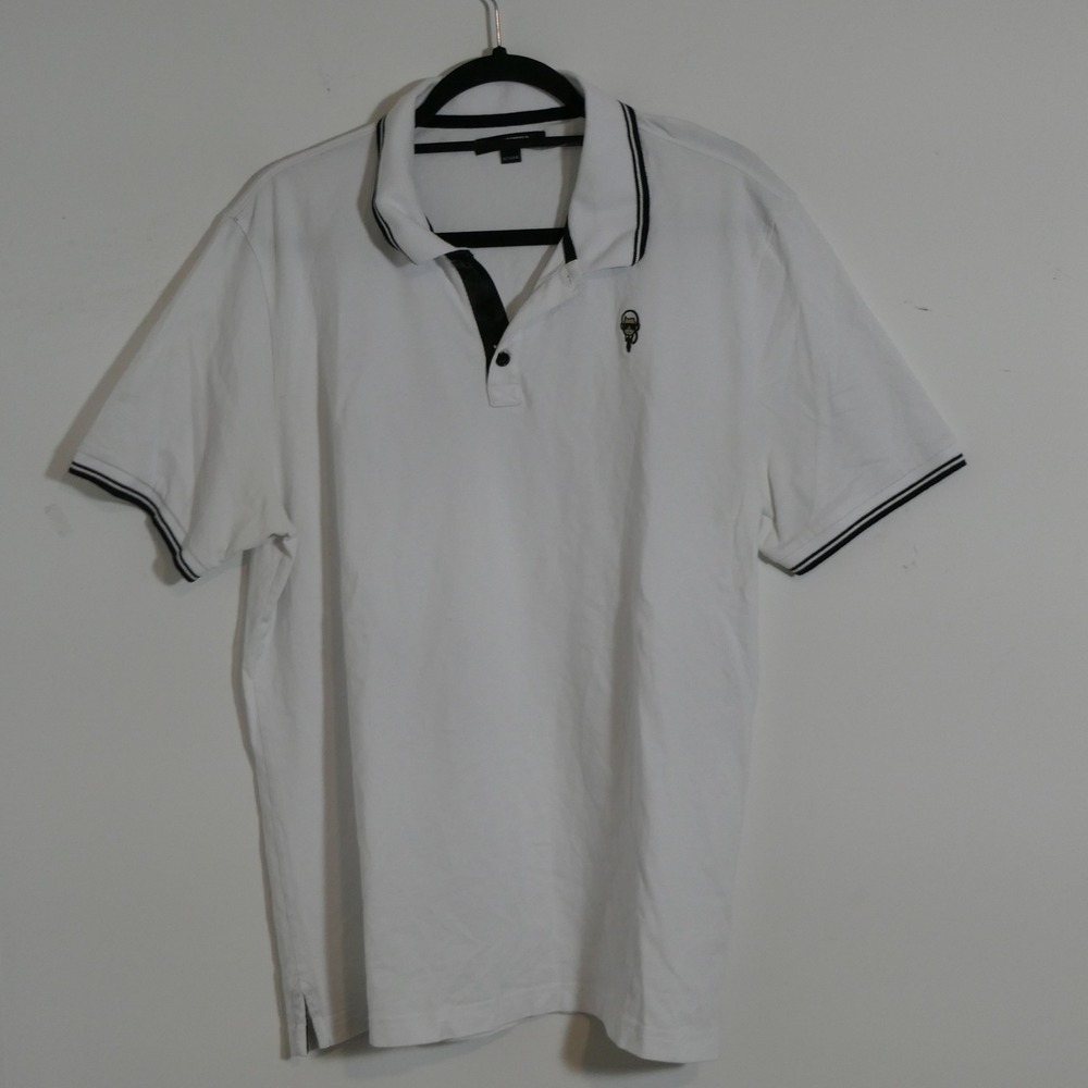 Karl Lagerfeld Mens Polo XL White Iconic Karl Logo Designer Preppy Luxury Pique
